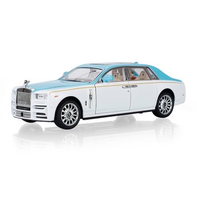 Rolls Royce Blue White Color Phantom Mansory With Umbrella 1:24 Alloy Pull Back Car With Light Sound Effect 