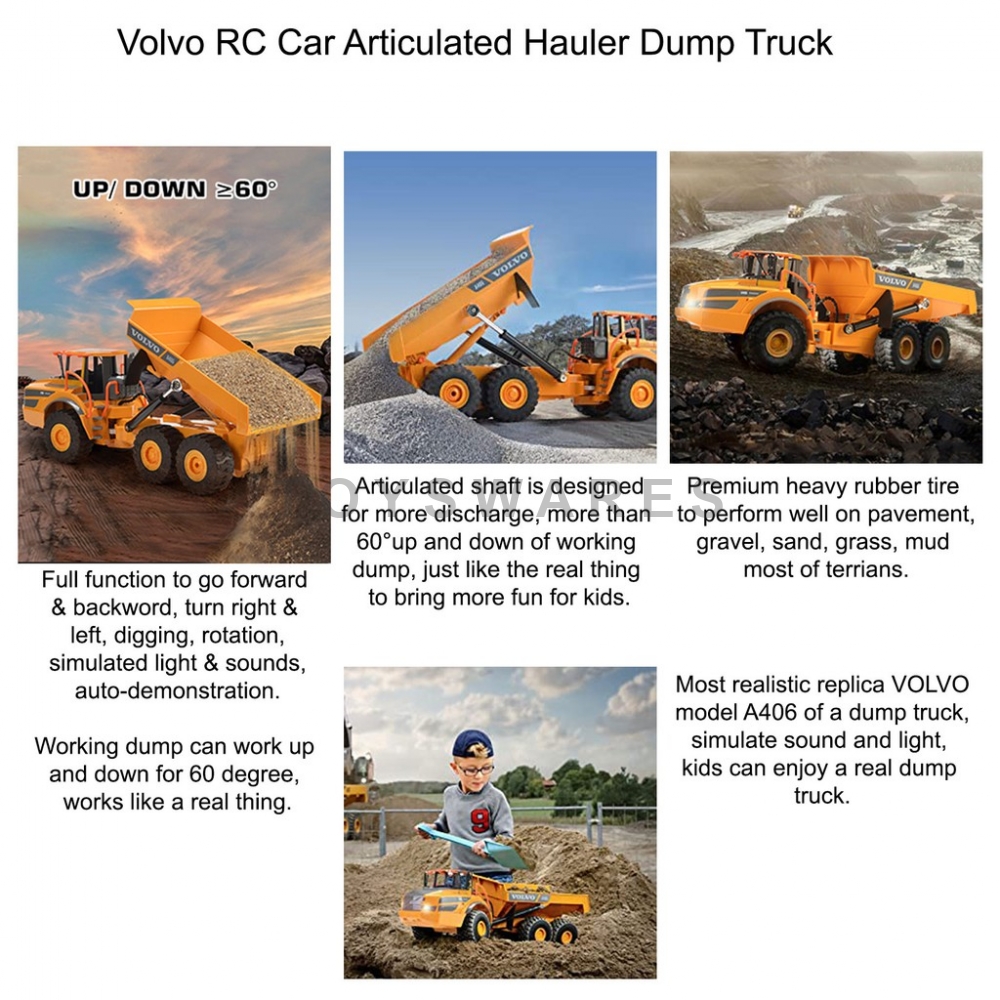 DOUBLE E581 003 DUMP TRUCK RC, 1/26 2.4GHZ REMOTE CONTROL VOLVO ARTICULATED HAULER VEHICLE