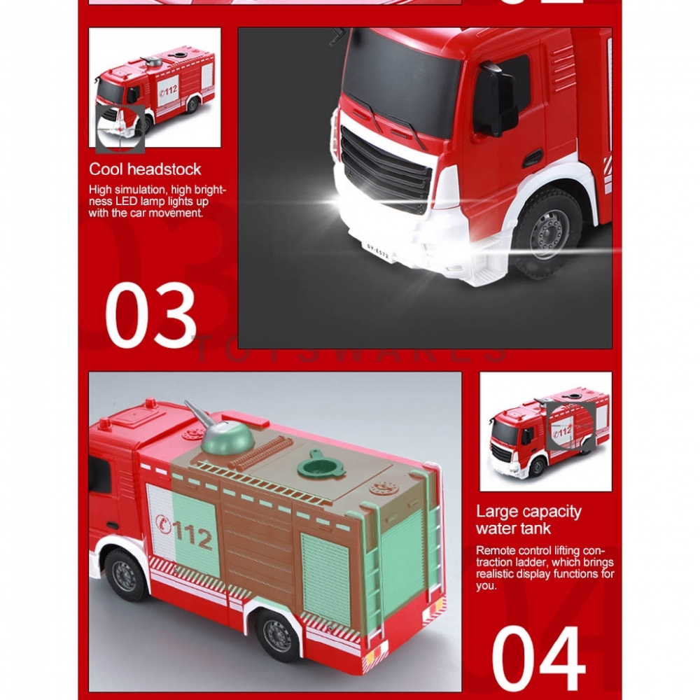 DOUBLE E572003 FIRE TRUCK WATER SPRAY RC, 1/26 2.4GHZ WIRELESS REMOTE