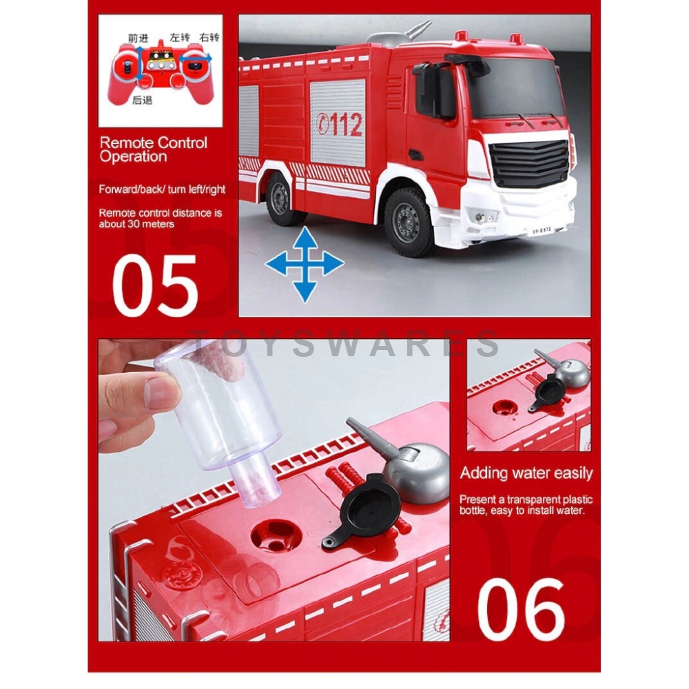 DOUBLE E572003 FIRE TRUCK WATER SPRAY RC, 1/26 2.4GHZ WIRELESS REMOTE